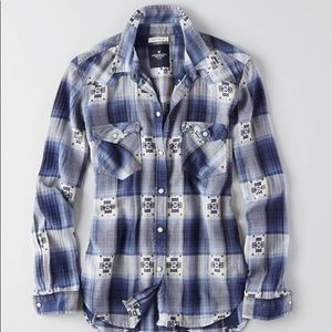 Plaid Boyfriend Western Shirt | American Eagle